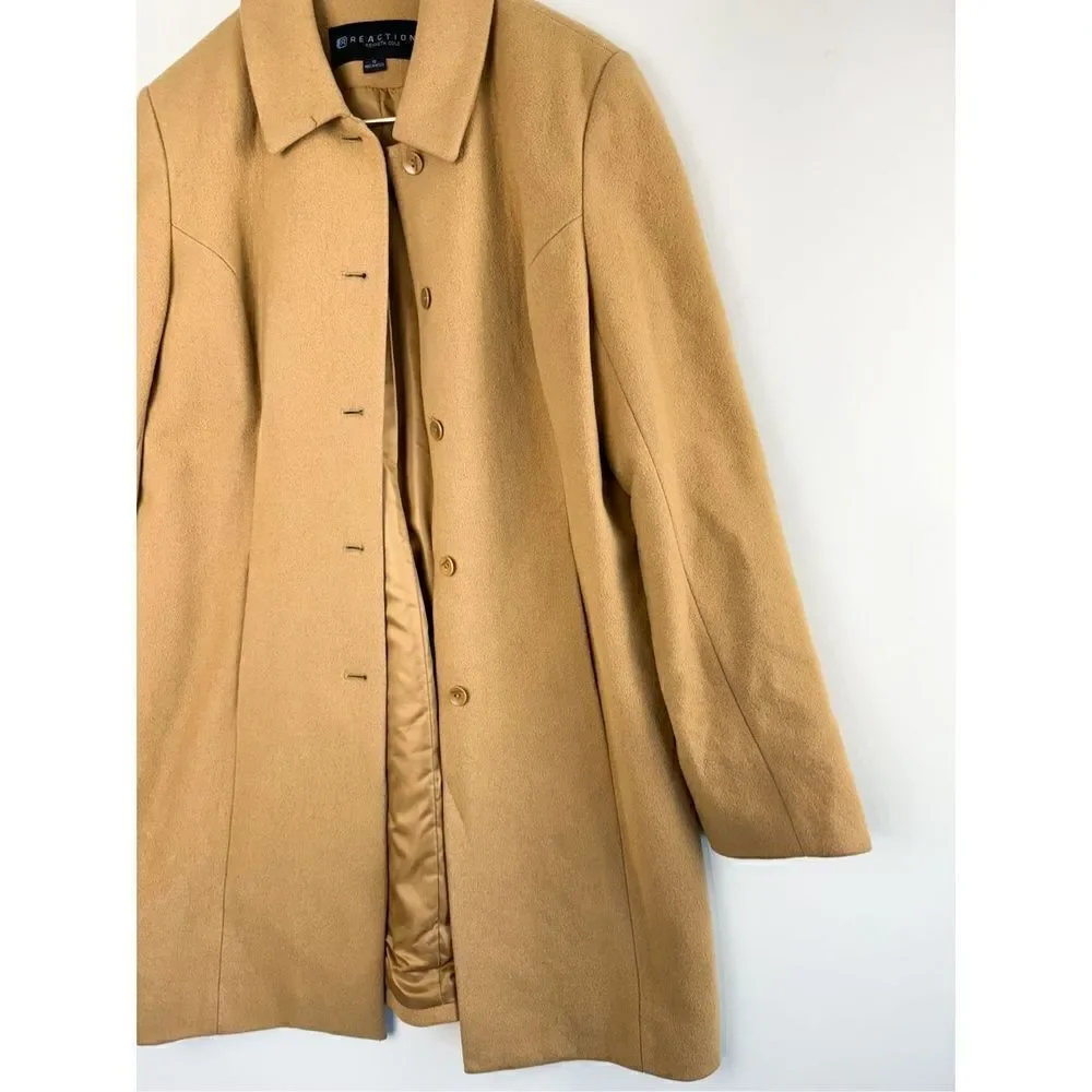 Reaction Kenneth Cole Women's Brown Single Breasted Overcoat Jacket Size 12